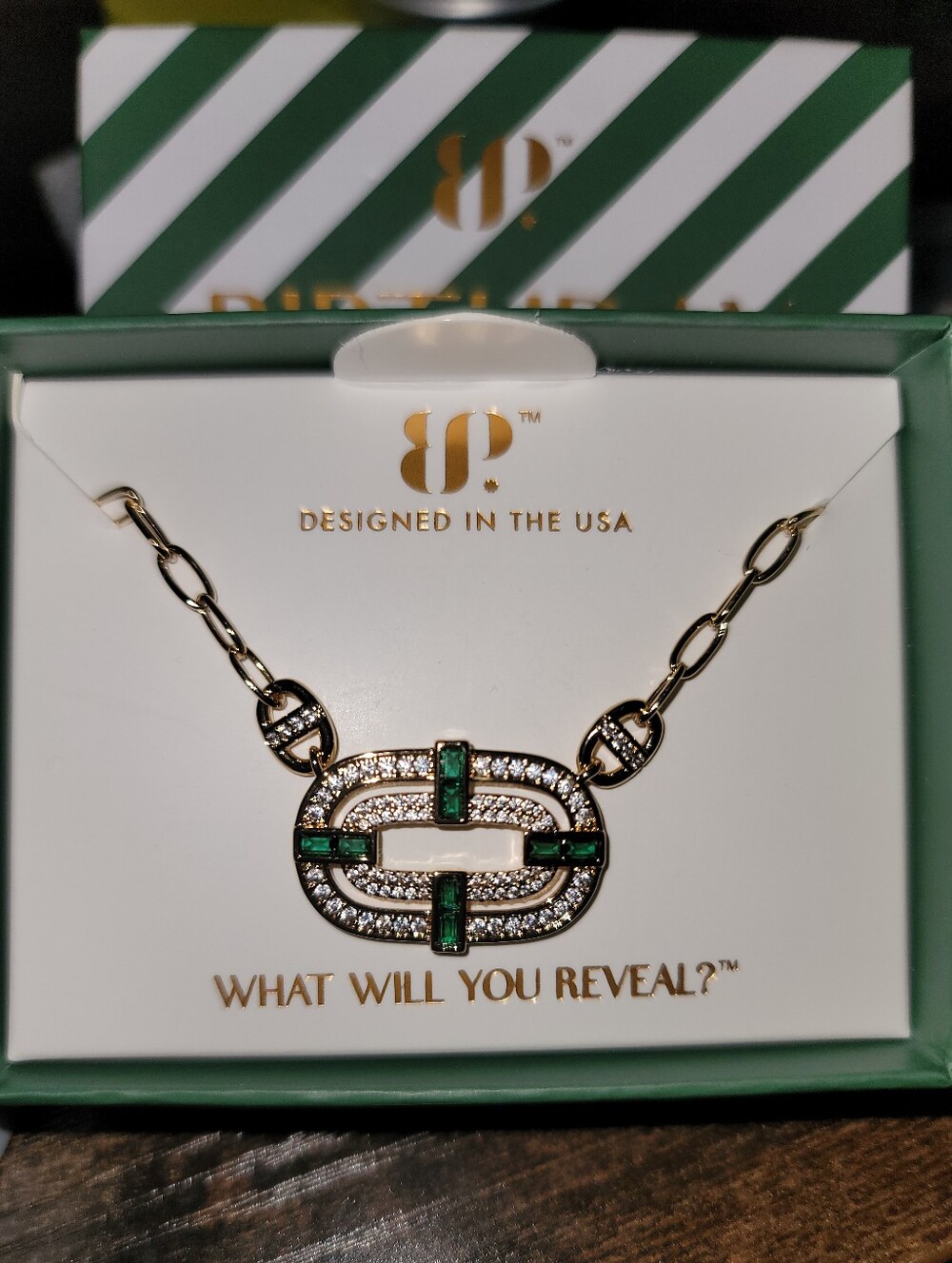 NWT-BP Classic Details. Lab Created Emerald with Gold Plated Necklace.
